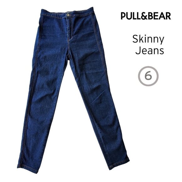 PULL&BEAR Super High Rise Skinny Jeans Super Stretchy Dark Wash Size 6 (S) - Picture 1 of 14